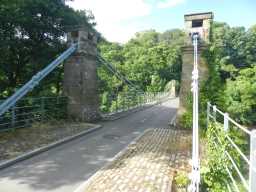 View over Whorlton Suspension Bridge, Whorlton, Teesdale from beginning right of bridge July 2016